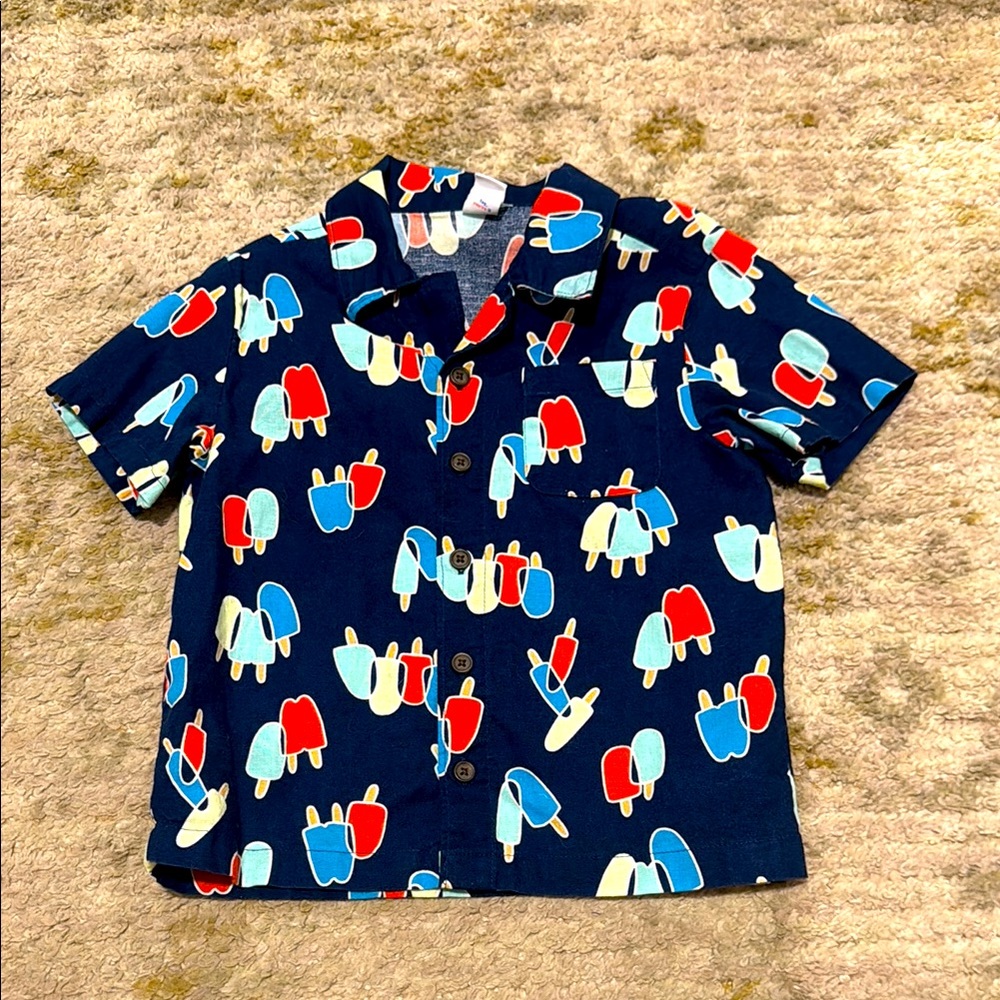 Old Navy Navy Popsicle Print Camp Collar Short Sleeve Button Down Shirt 4T